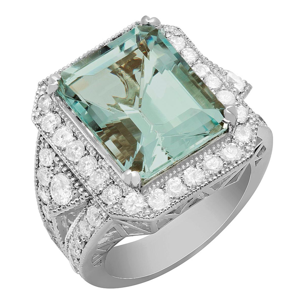 14k White Gold 9.65ct Aquamarine 2.12ct Diamond Ring