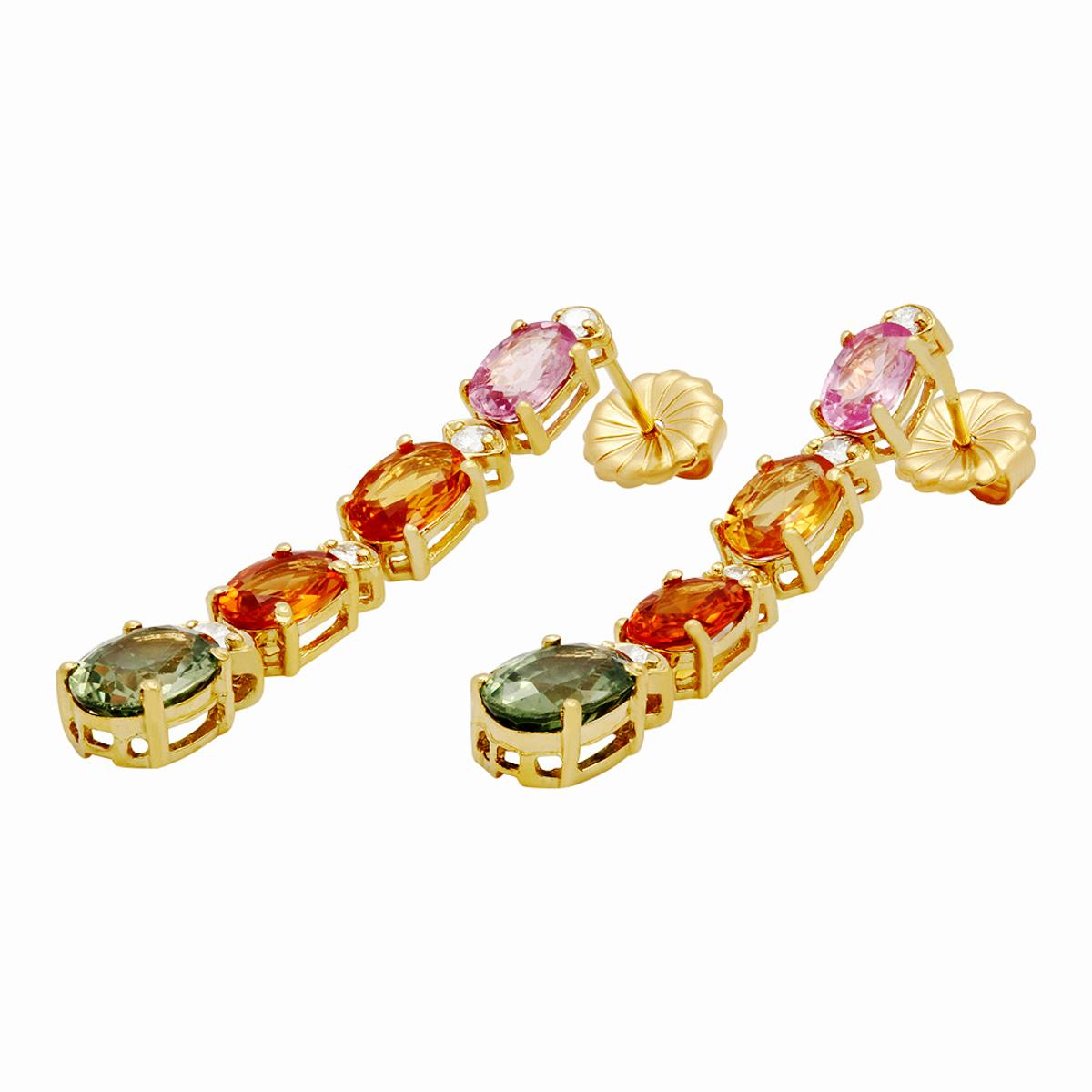 14k Yellow Gold 7.06ct Sapphire 0.32ct Diamond Earrings