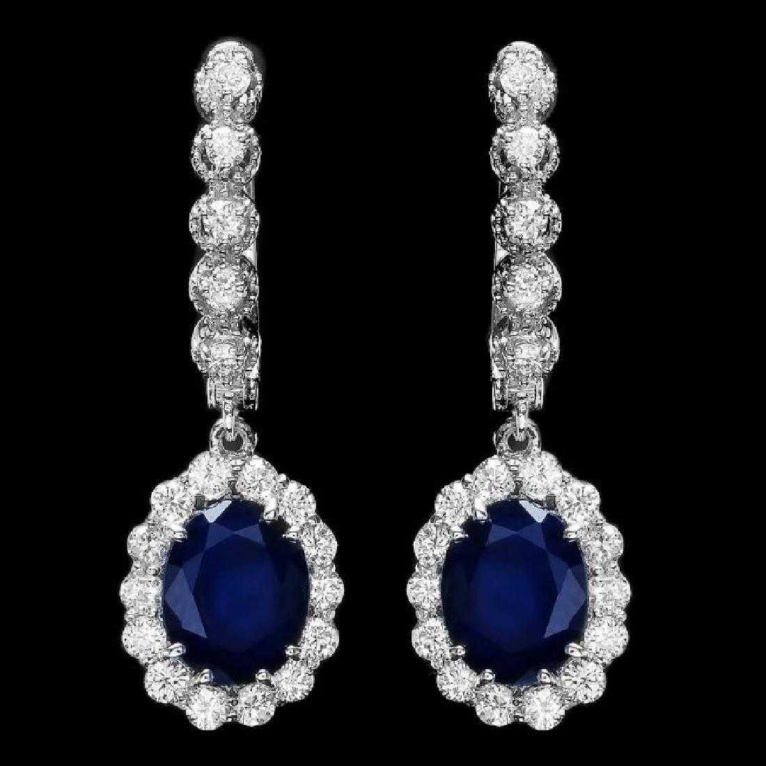 14K White Gold 5.32ct Sapphire and 1.06ct Diamond Earrings