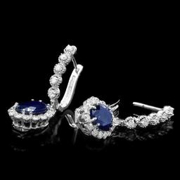14K White Gold 5.32ct Sapphire and 1.06ct Diamond Earrings