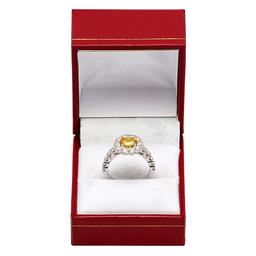 14k White Gold 1.43ct Yellow Sapphire 1.56ct Diamond Ring