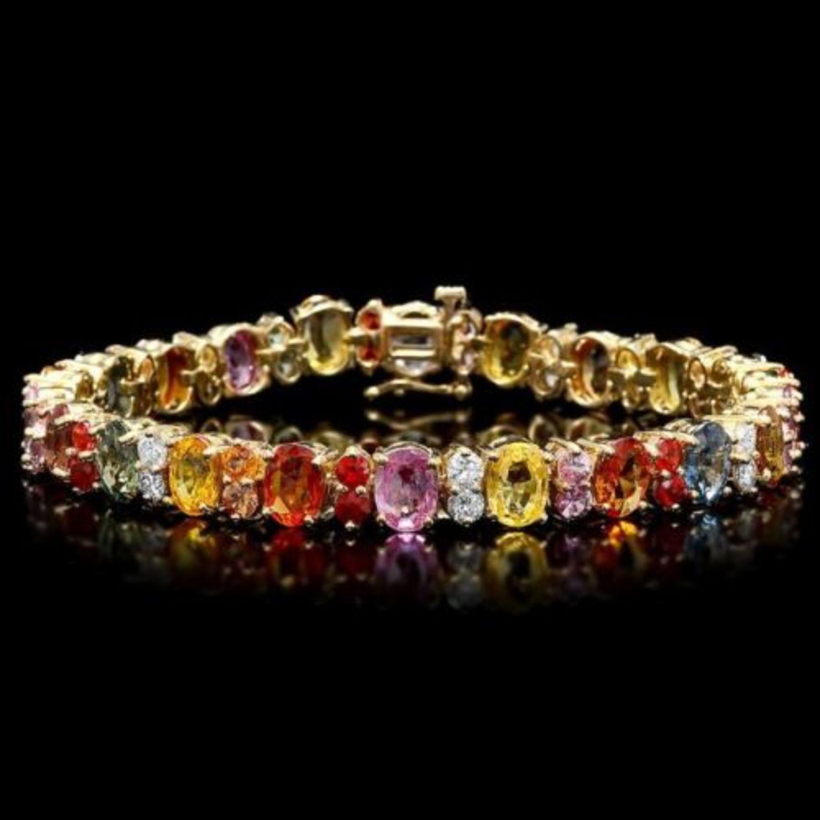 14K Gold Multi Color Sapphire and Diamond Bracelet