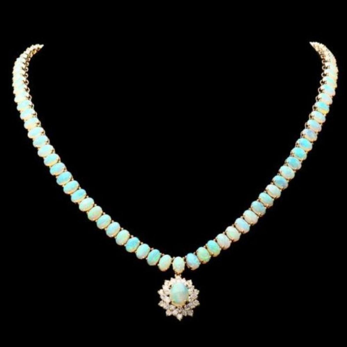 14K Yellow Gold 26.25ct Opal and 1.20ct Diamond Necklace