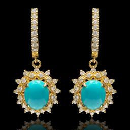 14k Yellow Gold 4.00ct Turquoise 1.50ct Diamond Earrings