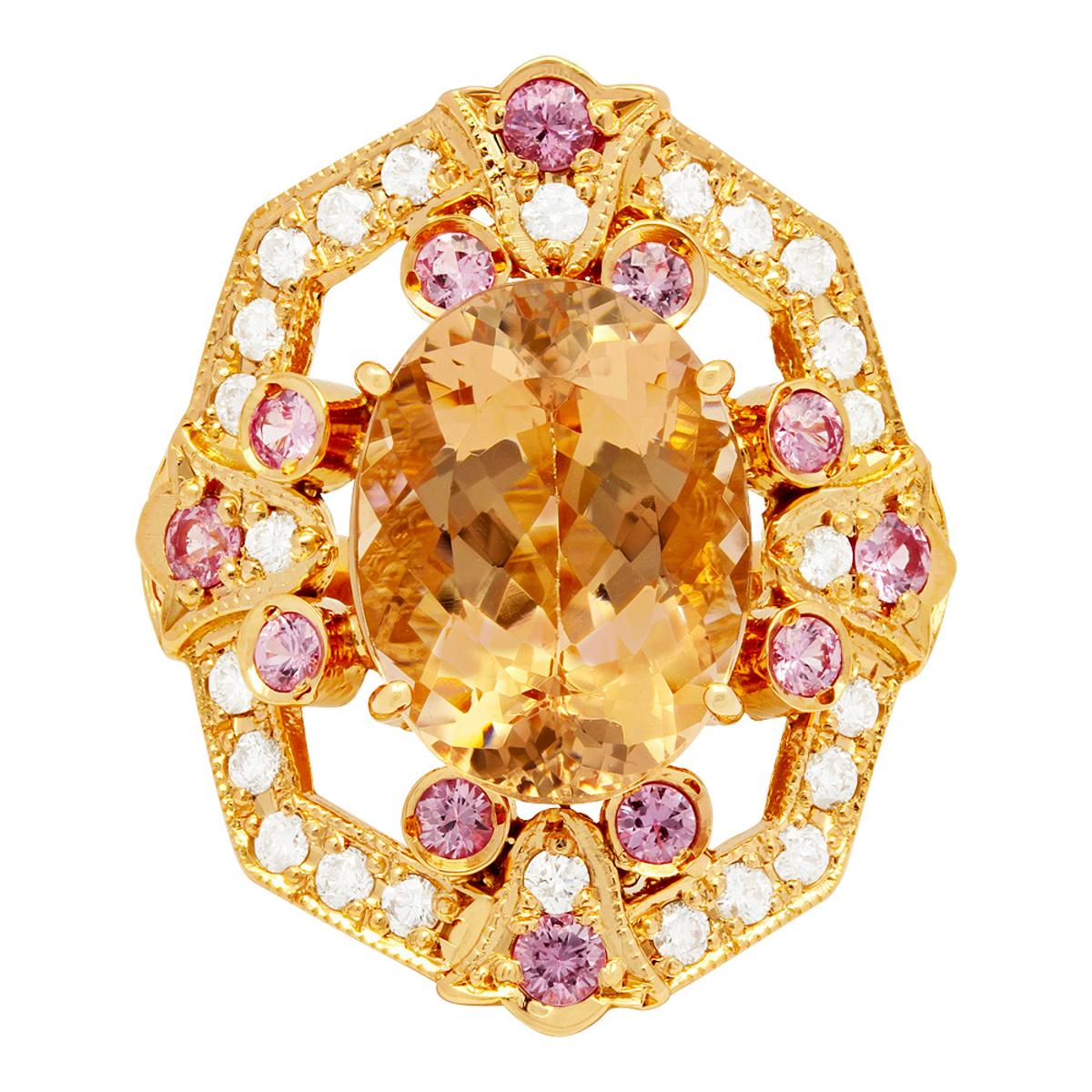 14k Rose Gold 7.27ct Morganite 0.75ct Pink Sapphire 0.59ct Diamond Ring