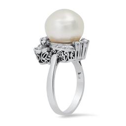 18K White Gold Setting with one 12mm White South Sea Pearl and 0.22ct Diamond Ladies Ring
