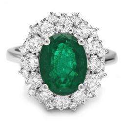 14K White Gold 3.17ct Emerald and 1.86ct Diamond Ring