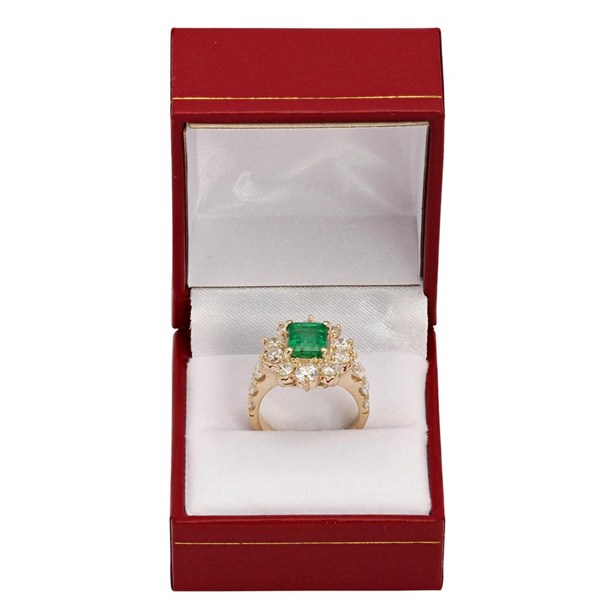 14k Yellow Gold 1.70ct Emerald 2.73ct Diamond Ring