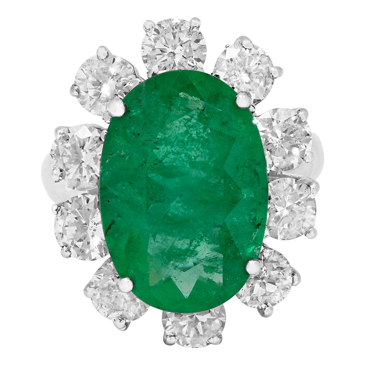 14k White Gold 8.99ct Emerald 3.89ct Diamond Ring