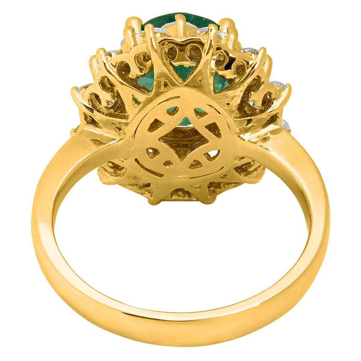 14k Yellow Gold 2.74ct Emerald 1.36ct Diamond Ring