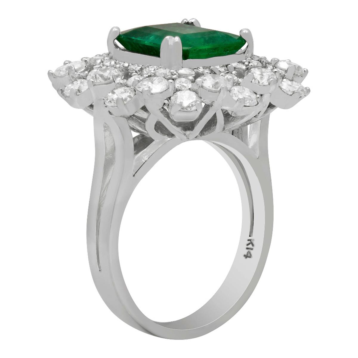 14k White Gold 2.86ct Emerald 2.68ct Diamond Ring