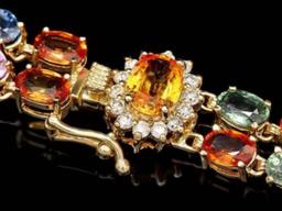 14K Gold 27.21ct Sapphire 0.34ct Diamond Bracelet