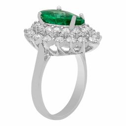 14k White Gold 2.10ct Emerald 1.69ct Diamond Ring