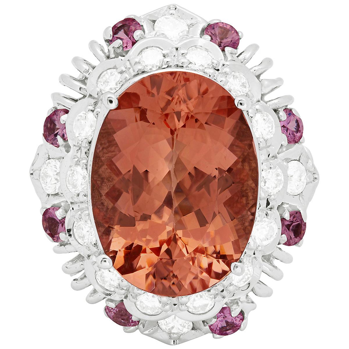 14k White Gold 8.06ct Morganite 0.65ct Pink Sapphire 0.85ct Diamond Ring
