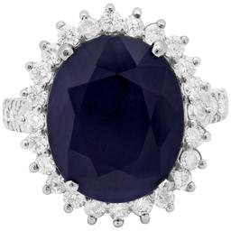 14k White Gold 11.91ct Sapphire 1.08ct Diamond Ring