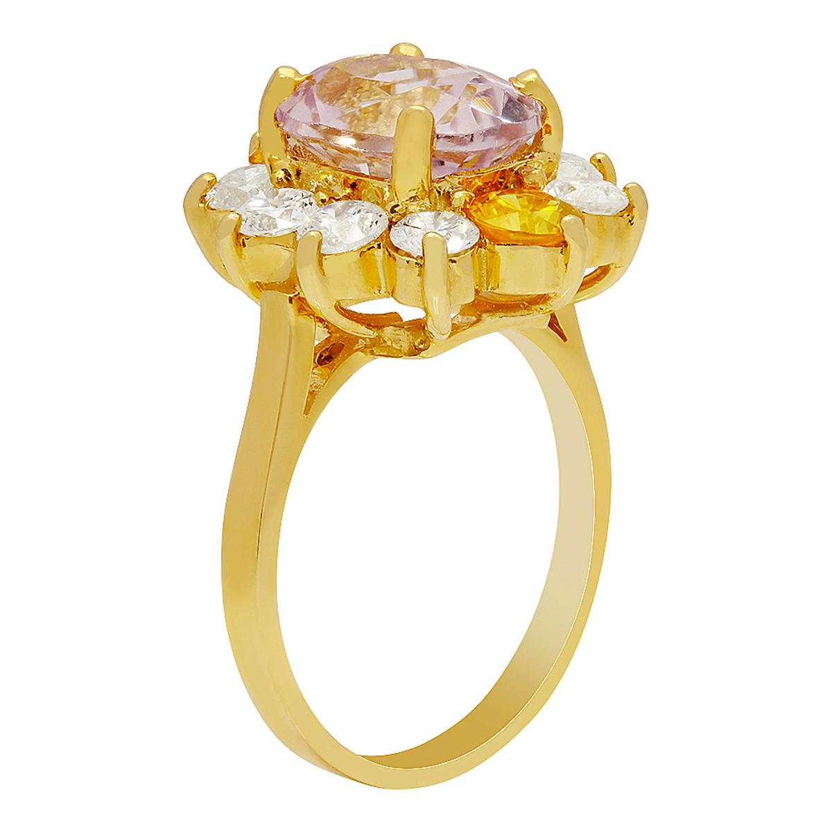 14k Yellow Gold 3.59ct Kunzite 0.98ct Yellow Sapphire 1.34ct Diamond Ring