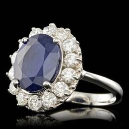 14K White Gold 5.32ct Sapphire and 1.48ct Diamond Ring