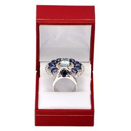 14k White Gold 2.04ct Aquamarine 6.56ct Sapphire 0.97ct Diamond Ring