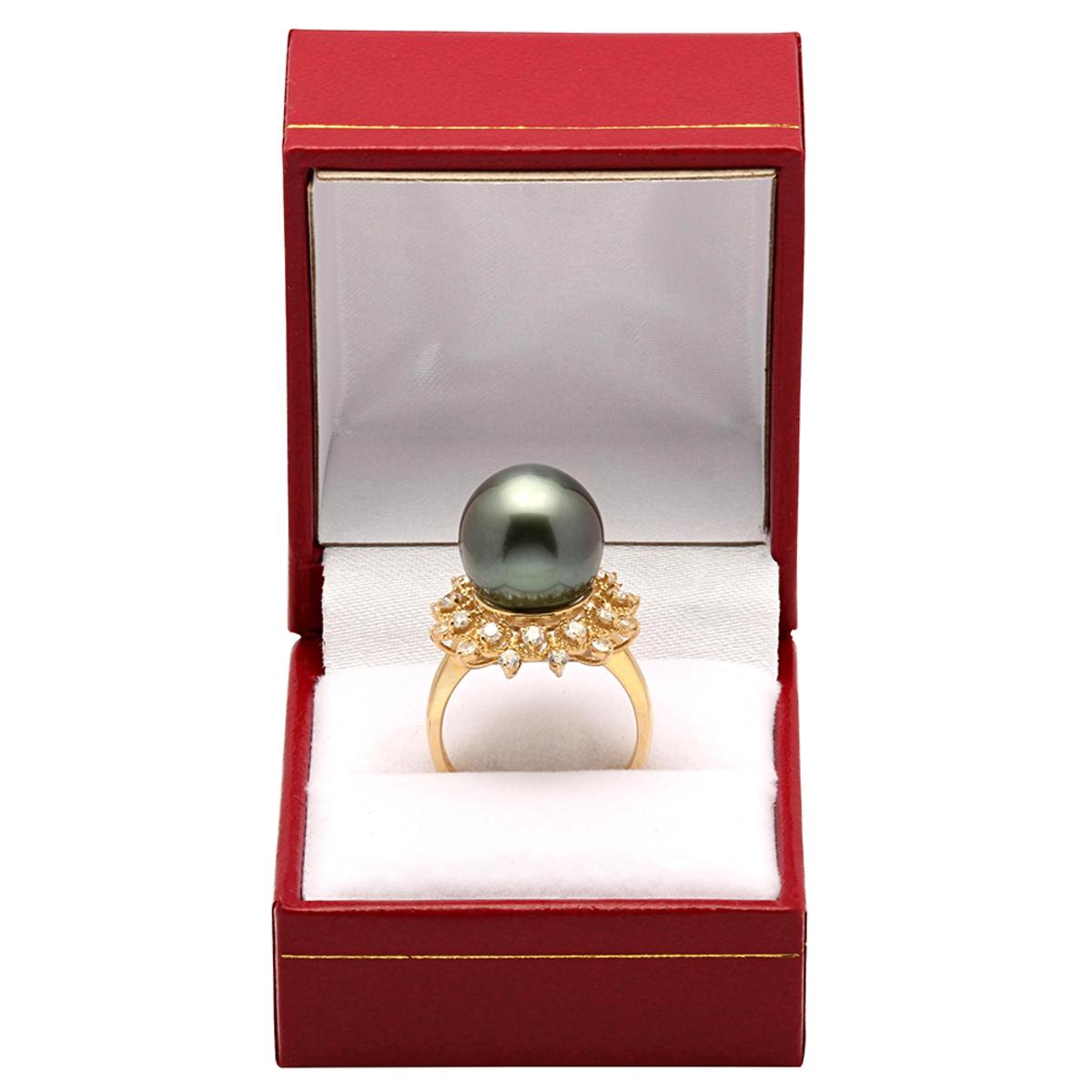 14k Yellow Gold 13mm Pearl 0.41ct Sapphire 0.40ct Diamond Ring