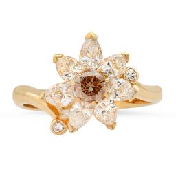 18K Yellow Gold Setting with 0.33ct Fancy Brown Center Diamond and 1.51tcw Diamond Ladies Ring