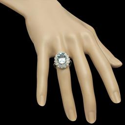 14K White Gold 5.29ct Aquamarine and 1.80ct Diamond Ring