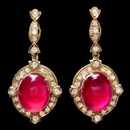 14K Yellow Gold 29.50ct Ruby and 1.66ct Diamond Earrings