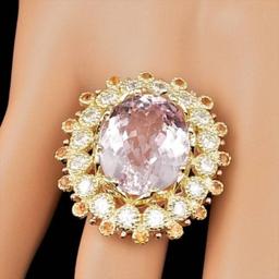 14K Yellow Gold 16.64ct Kunzite 0.72ct Sapphire and 1.78ct Diamond Ring