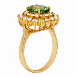14k Yellow Gold 1.92ct Green Tourmaline 1.44ct Diamond Ring