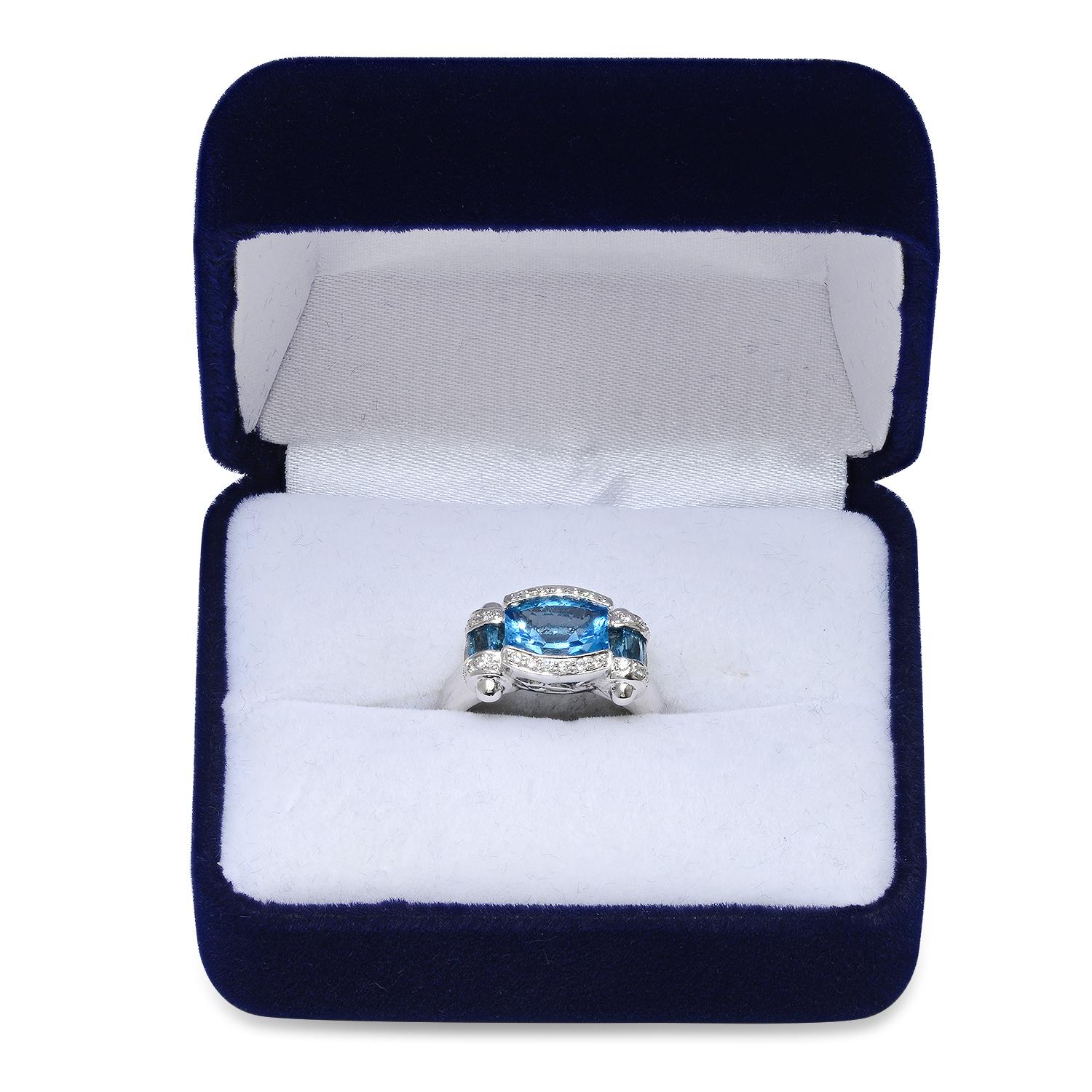 18K White Gold Setting with 2.55ct Blue Topaz and 0.13ct Diamond Ladies Ring