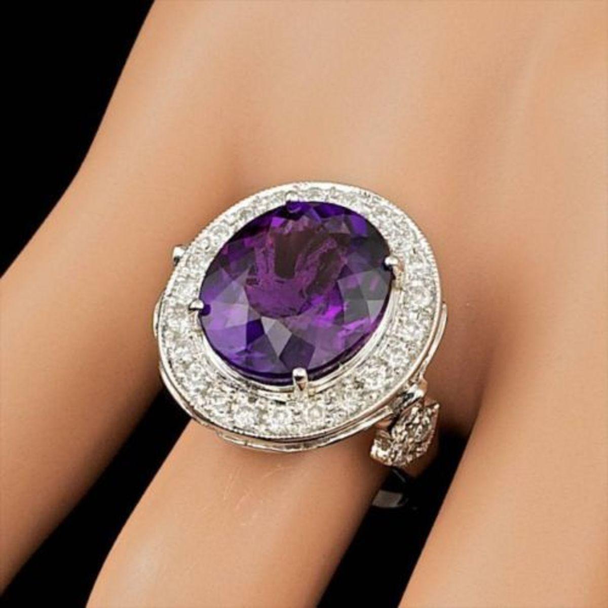 14K White Gold 7.19ct Amethyst and 1.86ct Diamond Ring