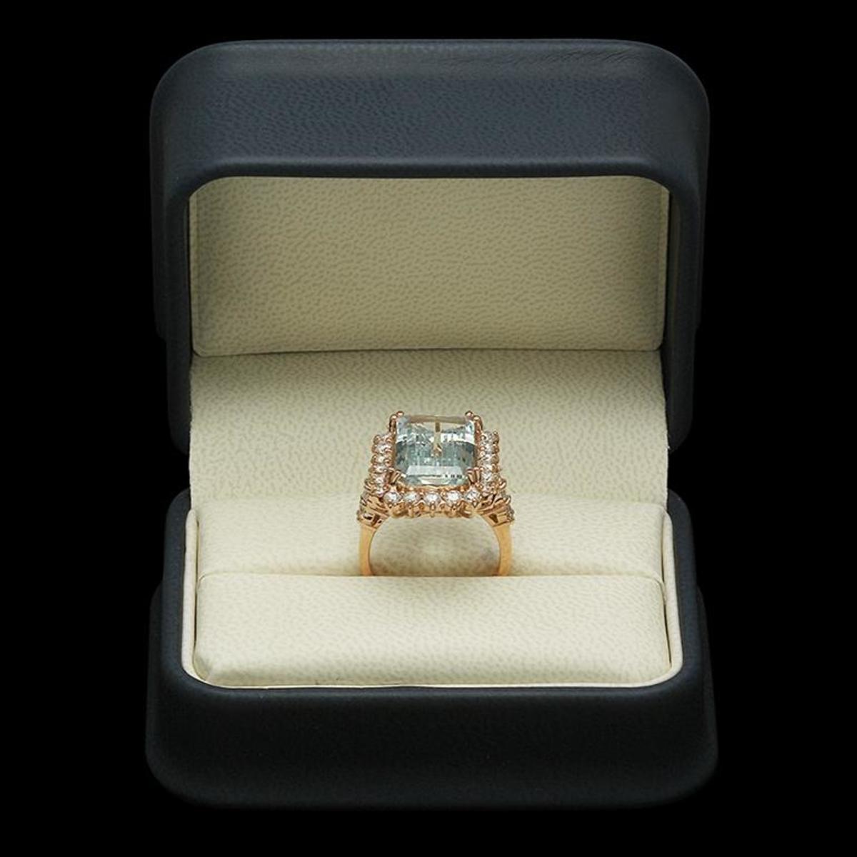 14K Rose Gold 7.38ct Aquamarine and 1.57ct Diamond Ring