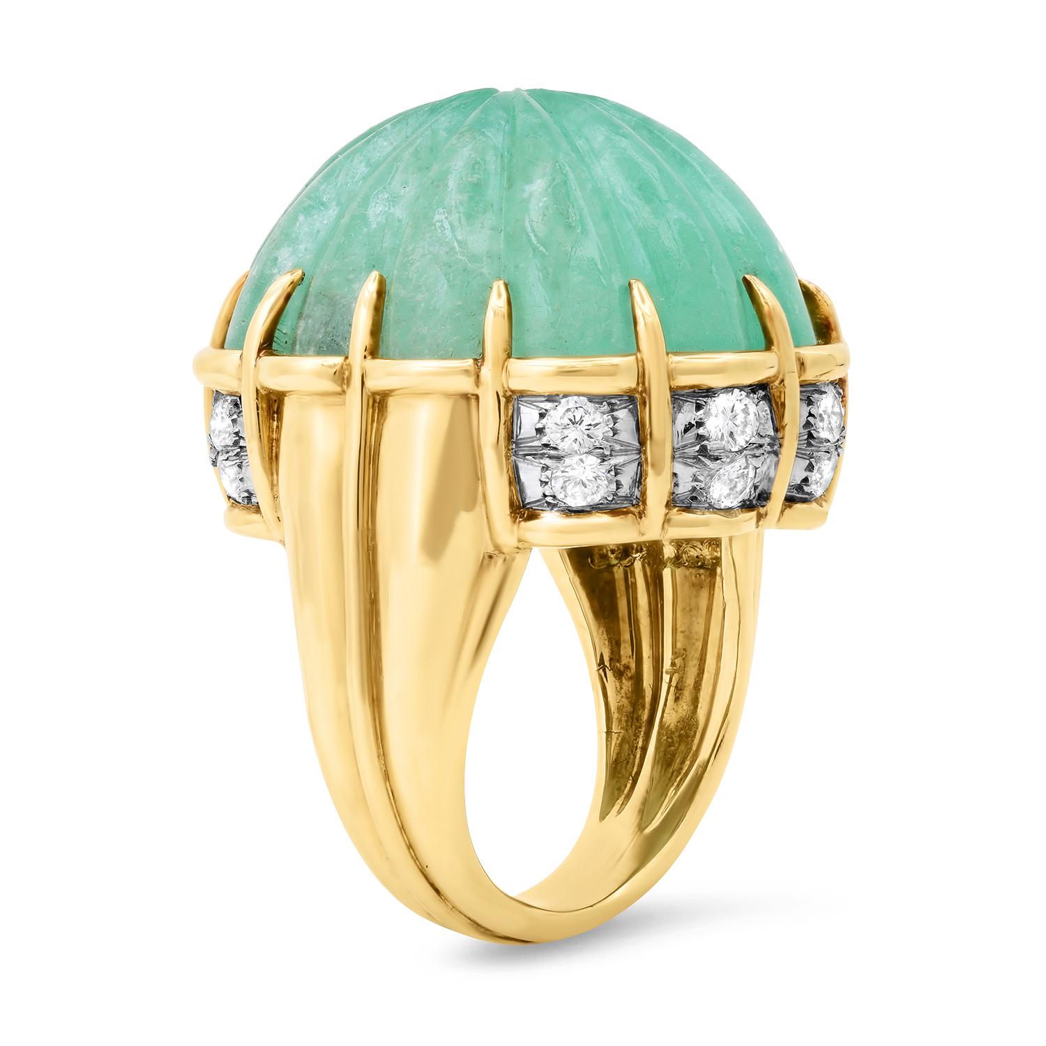 18K Yellow Gold Setting with Approx. 25ct Emerald and 1.60ct Diamond Ladies Ring