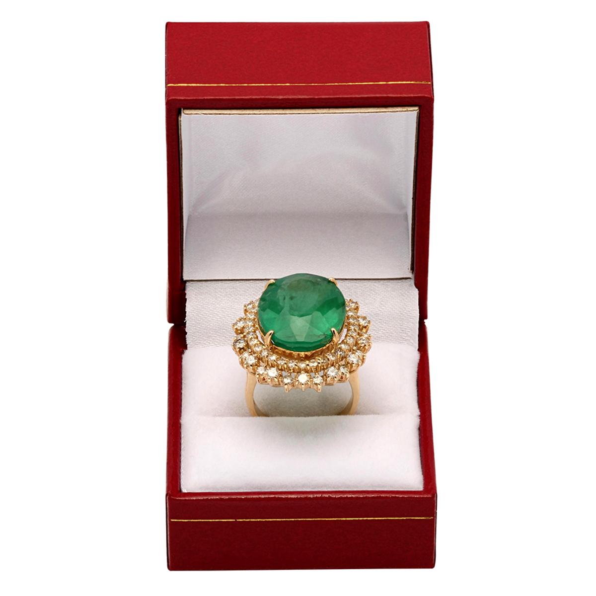 14k Yellow Gold 18.21ct Emerald 2.14ct Diamond Ring