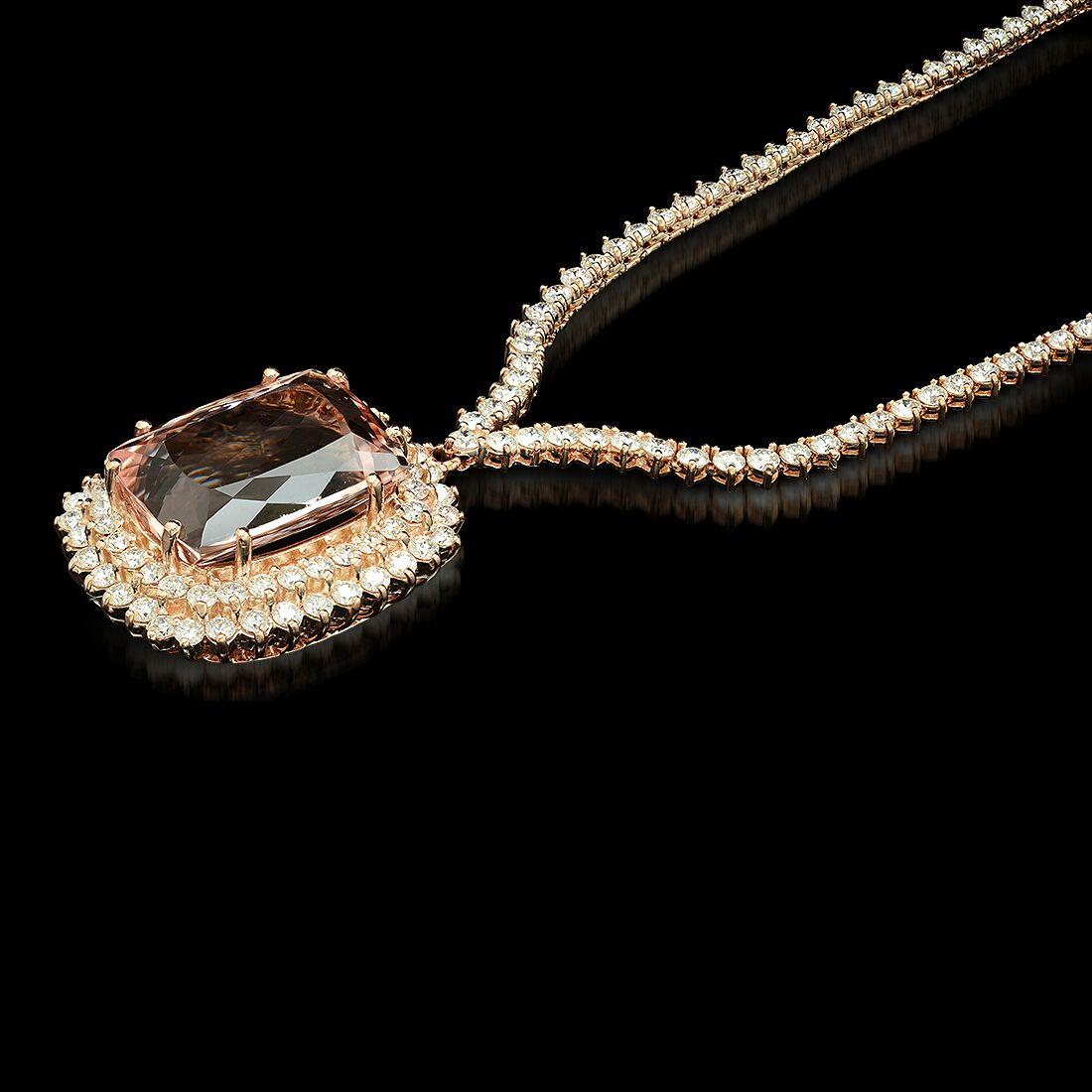 14K Rose Gold 25.11ct Morganite and 8.95ct Diamond Necklace