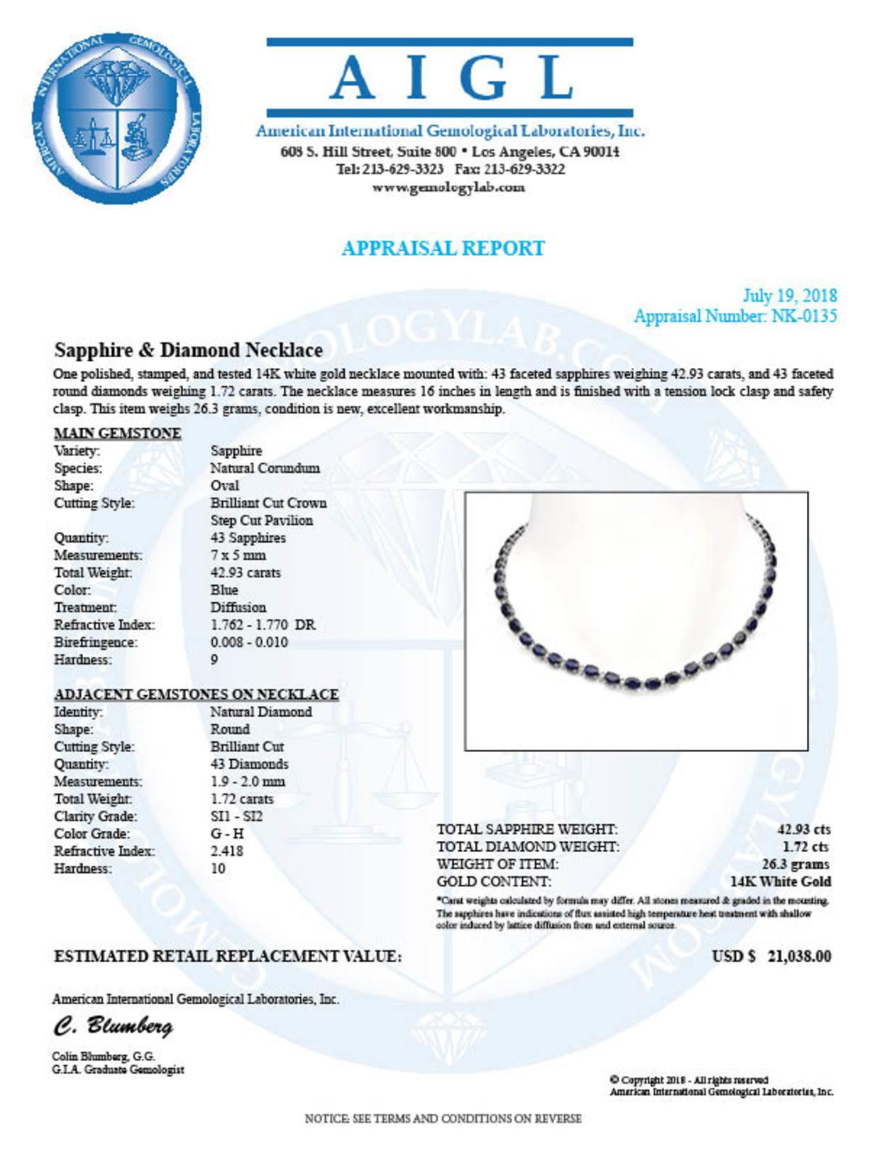 14K Gold 42.93ct Sapphire 1.72ct Diamond Necklace
