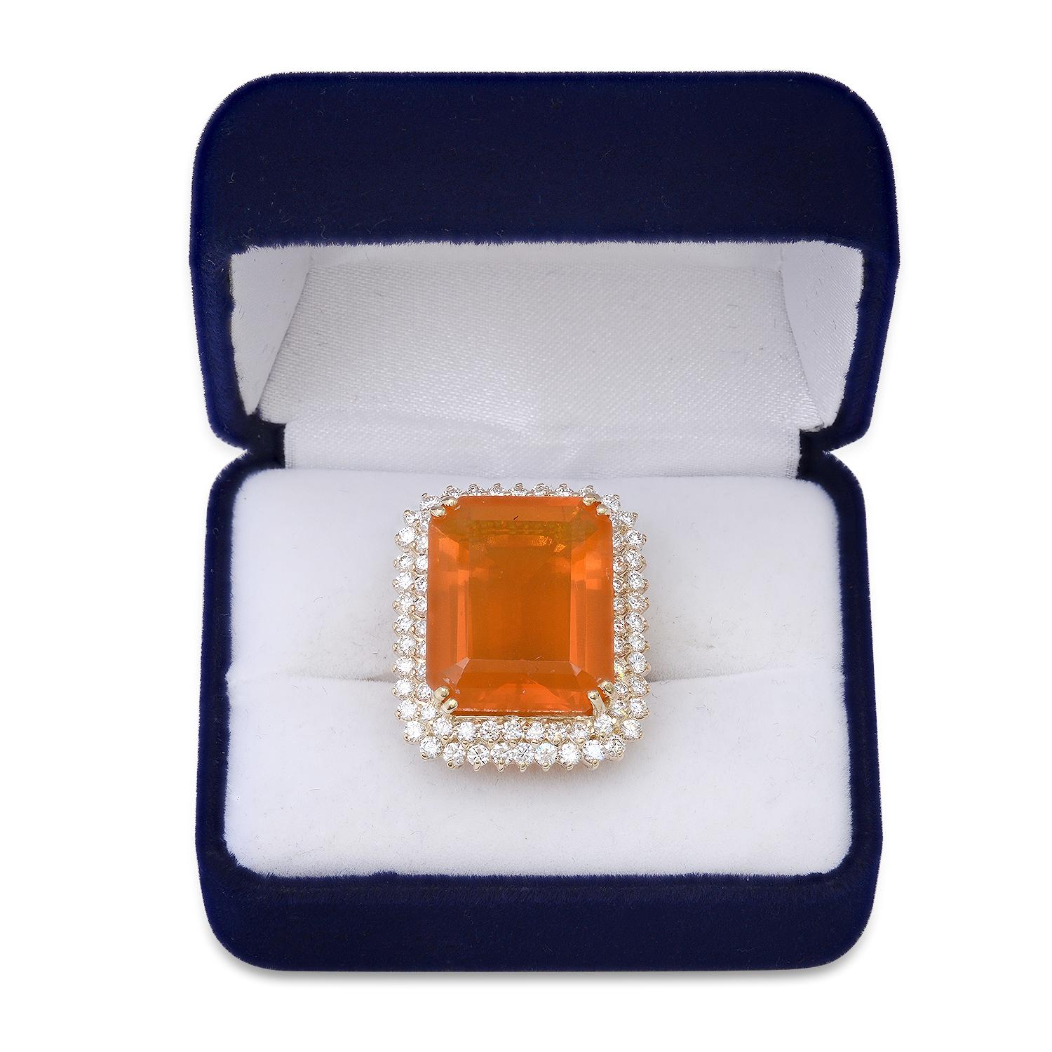 14K Yellow Gold Setting with 20.89ct Fire Opal and 2.70ct Diamond Ring