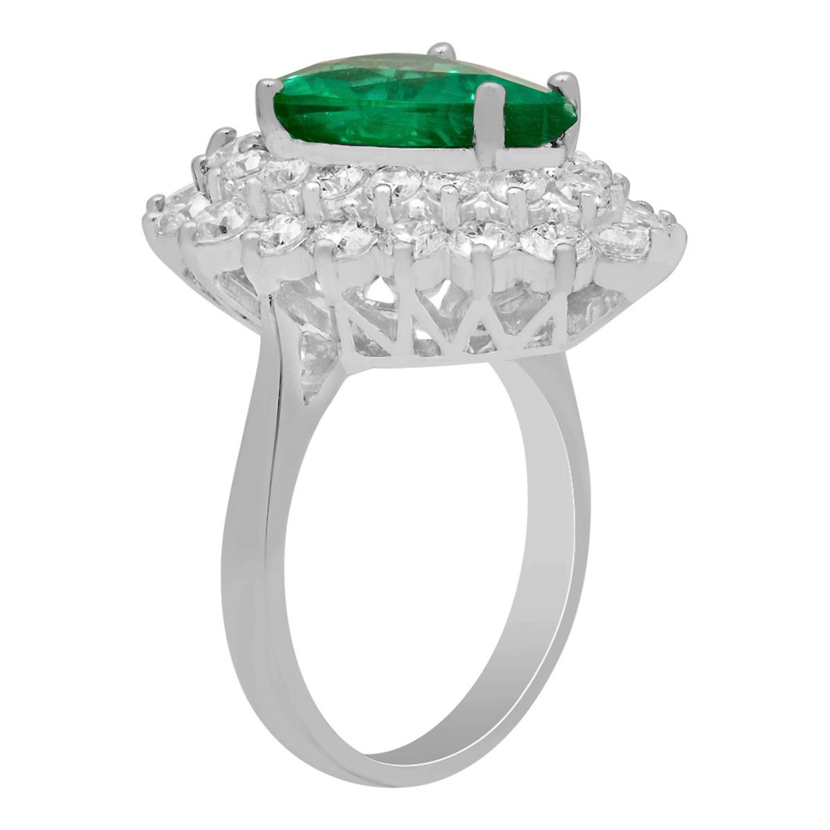 14k White Gold 4.92ct Emerald 2.66ct Diamond Ring