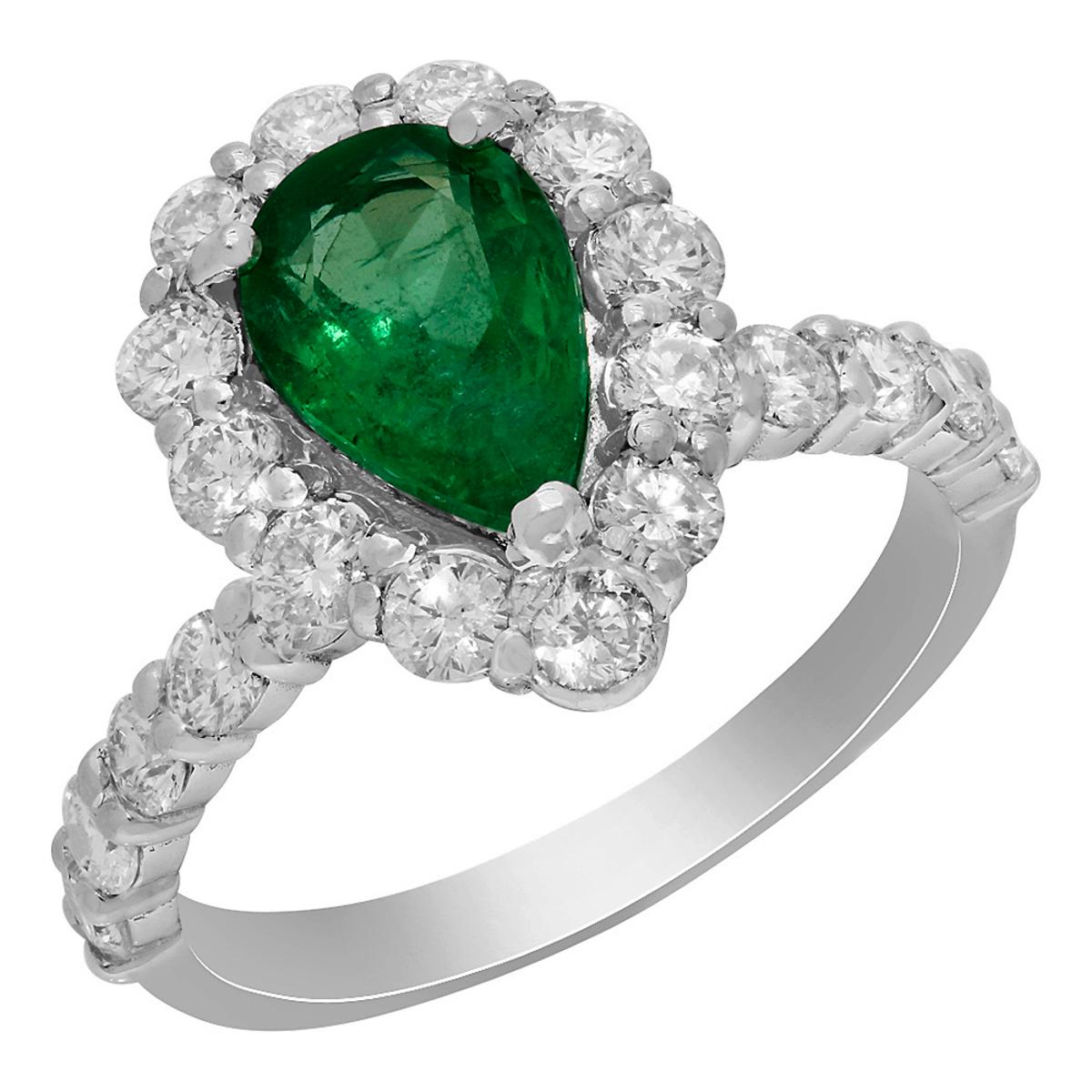 14k White Gold 1.59ct Emerald 1.49ct Diamond Ring