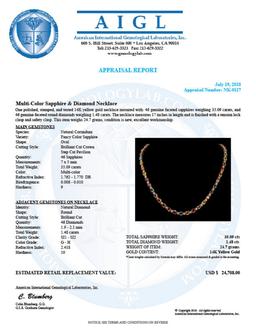 14K Gold 35.09ct Multi Color Sapphire 1.48ct Diamond Necklace