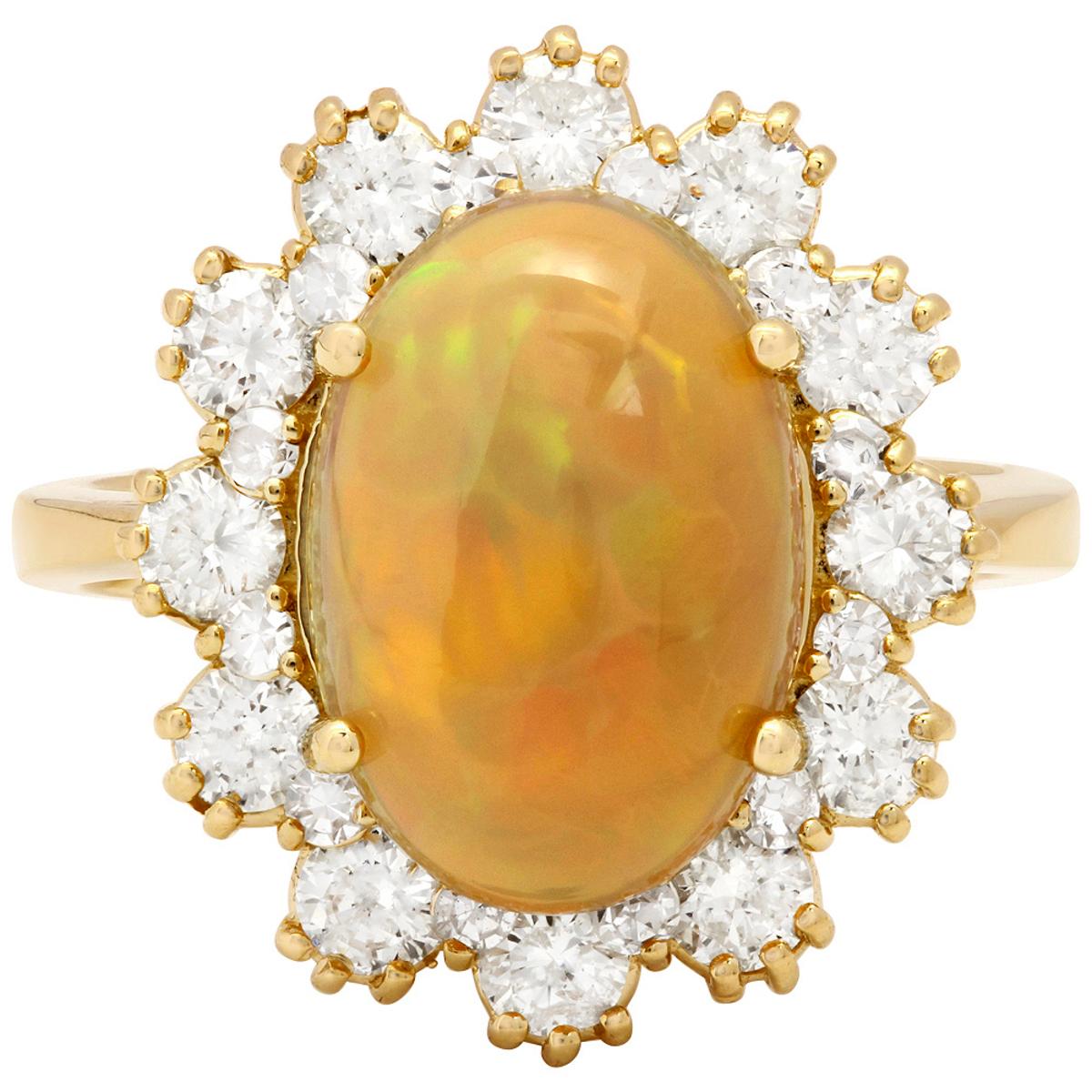 14k Yellow Gold 3.16ct Ethiopian Opal 1.18ct Diamond Ring