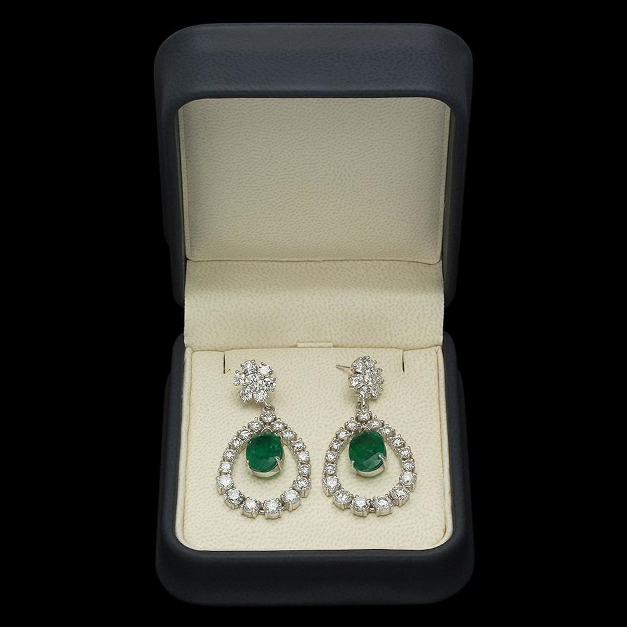 14K Gold 6.02ct Emerald 6.97ct Diamond Earrings