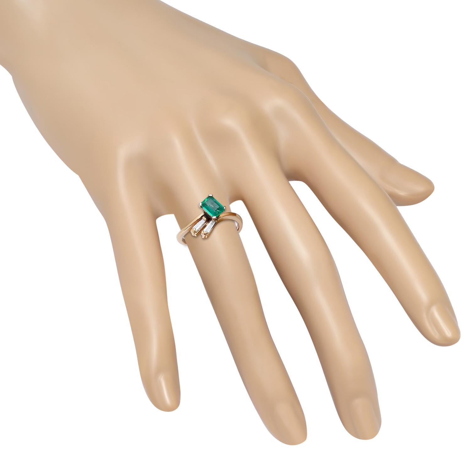 14K Yellow Gold Setting with 0.65ct Emerald and 0.18ct Diamond Ladies Ring
