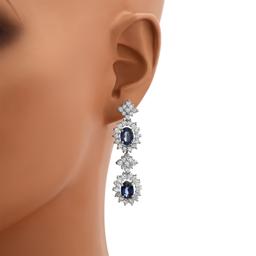 14K White Gold Setting with 3.62ct Sapphire and 2.90ct Diamond Earrings