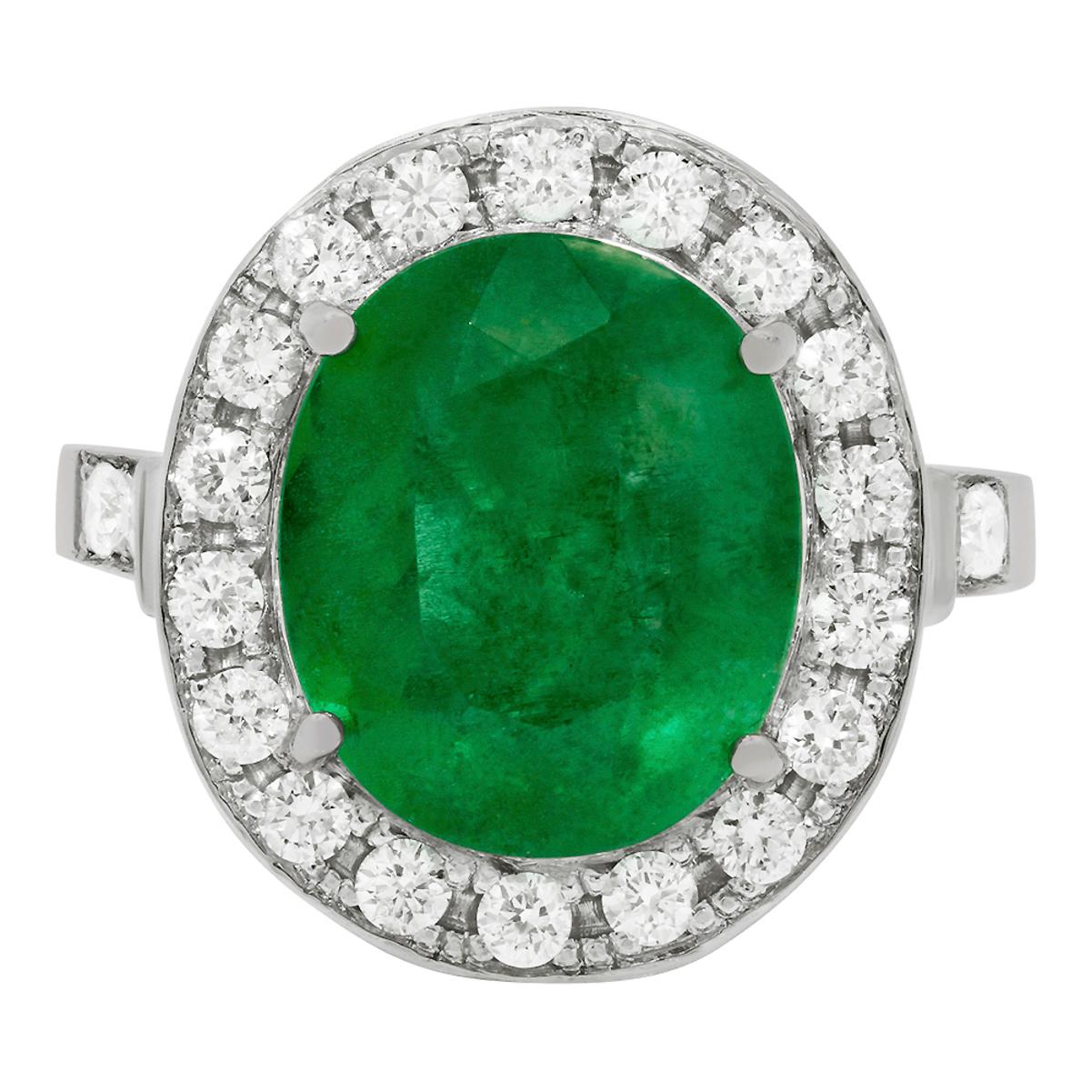 14k White Gold 3.48ct Emerald 0.71ct Diamond Ring