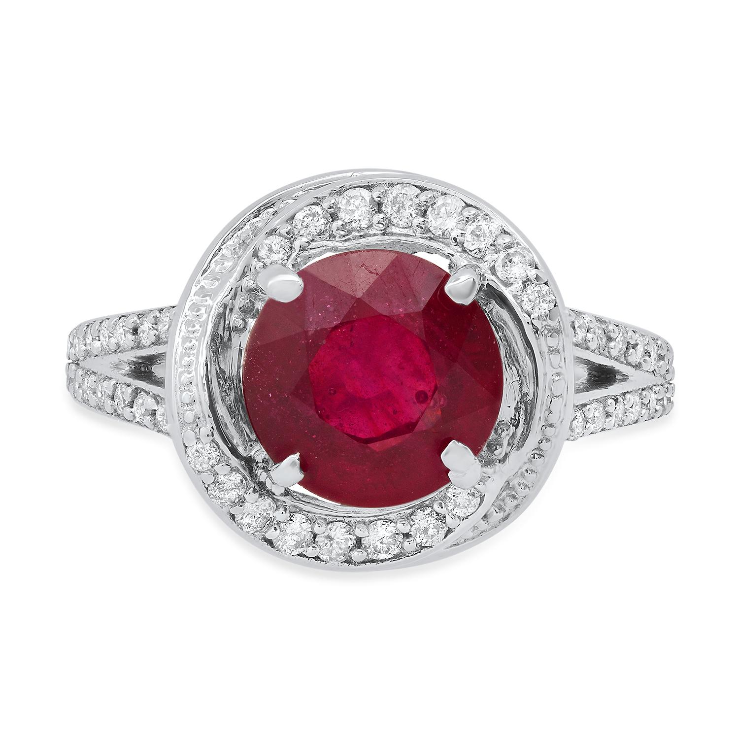 14K White Gold Setting with 2.55ct Ruby and 0.60ct Diamond Ladies Ring