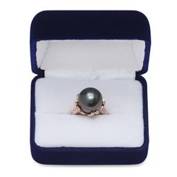 14K Rose Gold Setting with 14mm Tahitian Pearl and 0.93ct Diamond Ladies Ring