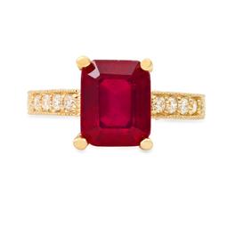 14K Yellow Gold 4.50ct Ruby and 0.30ct Diamond Ring