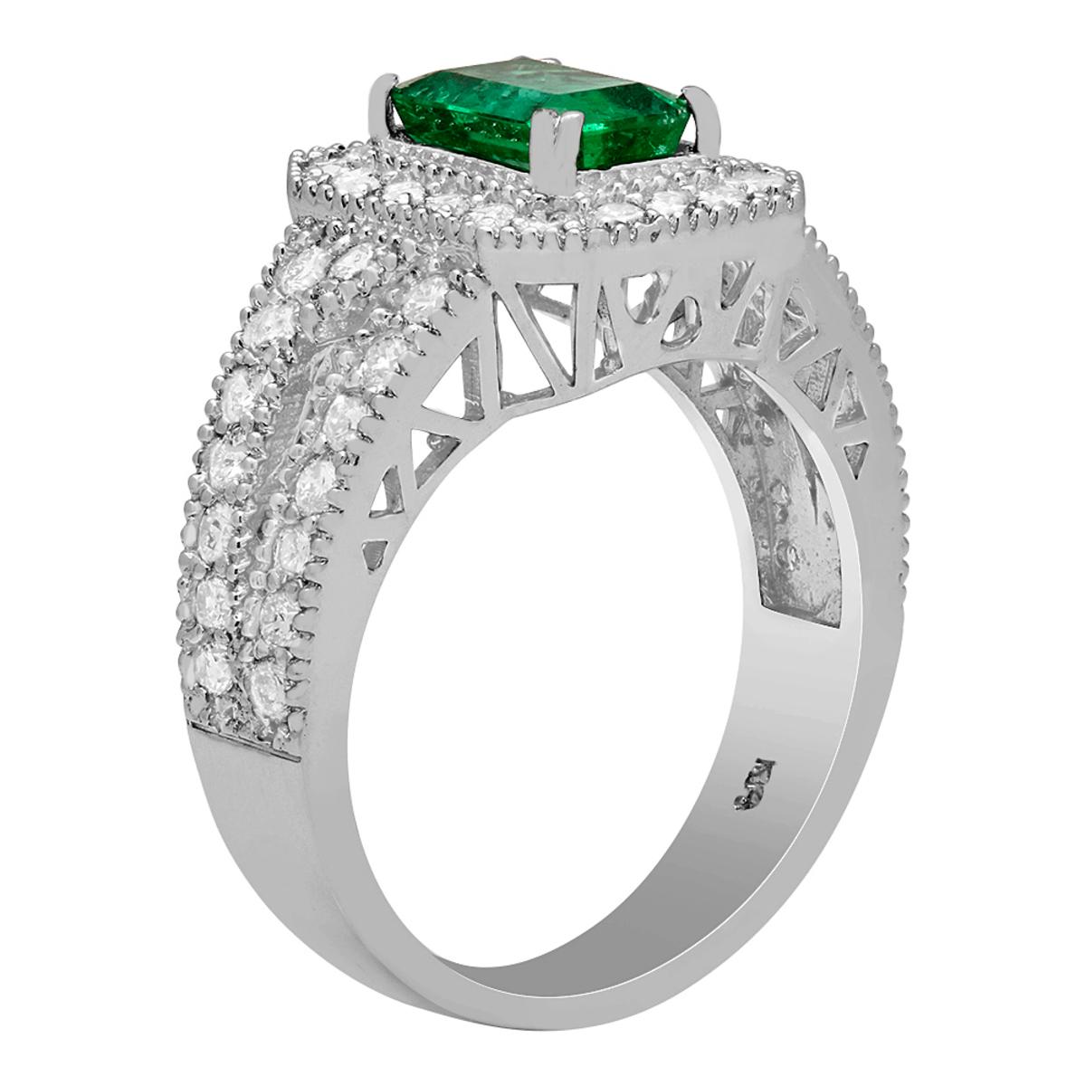 14k White Gold 1.20ct Emerald 1.18ct Diamond Ring