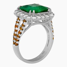 14k White Gold 4.06ct Emerald 1.00ct & 0.38ct Diamond Ring