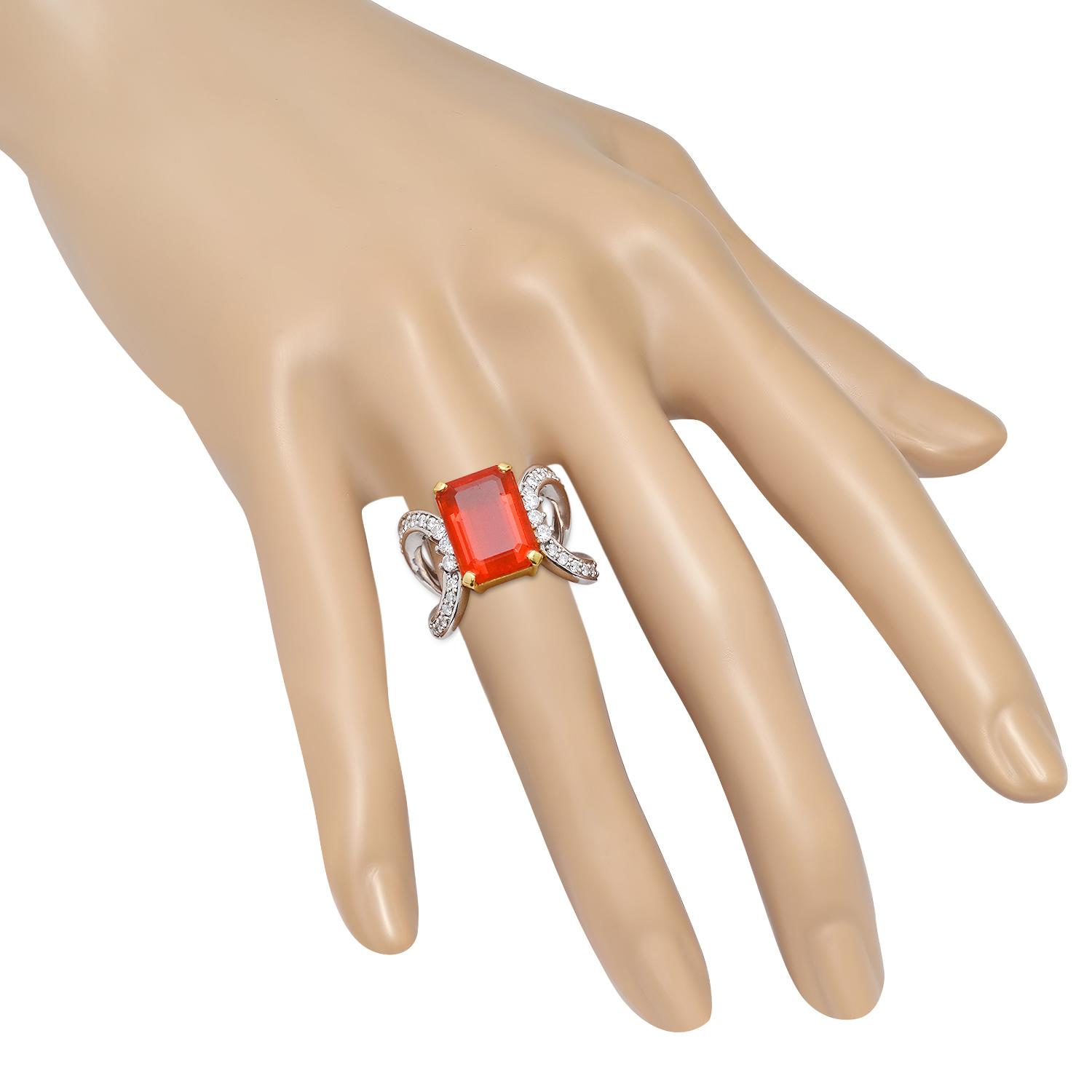 Platinum Setting with 4.18ct Fire Opal and 0.54ct Diamond Ladies Ring